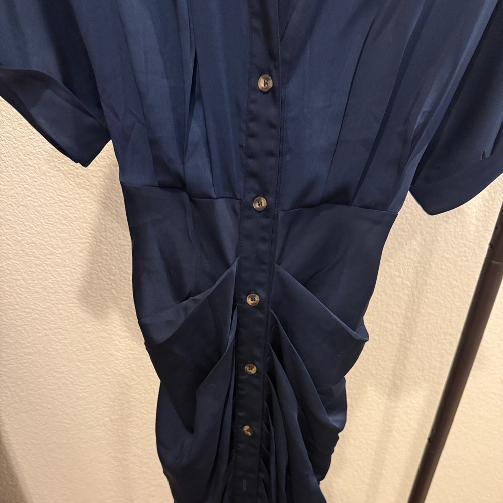 Amazon Essentials Navy Button-Front Midi Dress - image 5